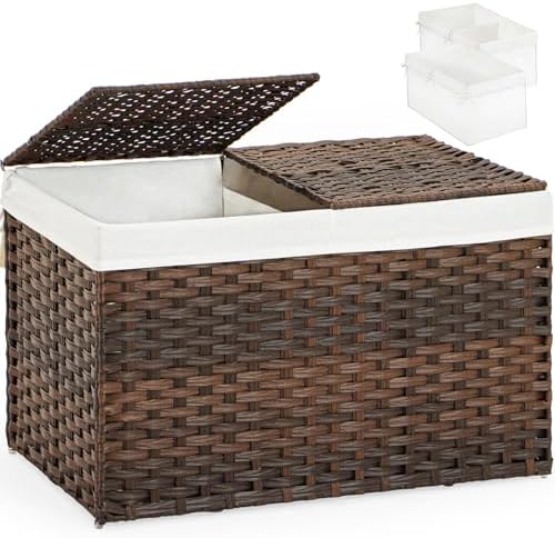 SETVSON Storage Basket with Lid Wicker Baskets for Storage, 160L Brown by SETVSON