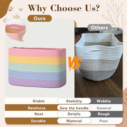 Baskets for Organizing,Storage Baskets,3 Pack Baskets for Shelfves,15"×10"×9" Woven Rainbow Basket,toy storage bins,bins for organization - Image 5