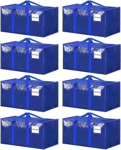 ukeetap 8 Pack Extra Large Clothes Storage Bins with Lids, Moving Bags,Blue by ukeetap