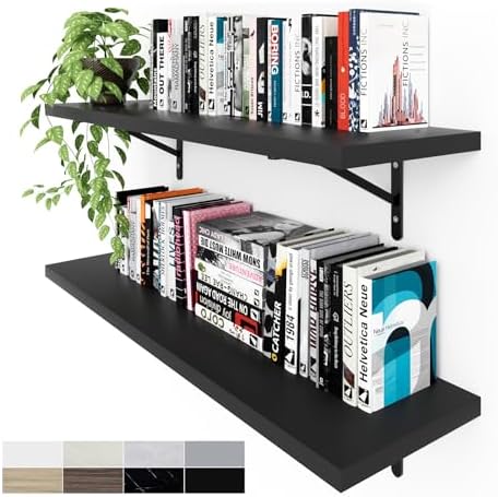 Kaboon 36 inch Long 10 inch Deep Floating Shelves for Wall Set of 2, Large Open Shelves Wall Mounted, Space Saving Home and Commercial Use,Black by Kaboon