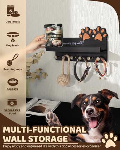 MTERSN Decorative Dog Leash Holder for Wall with Shelf & 6 Hooks, Black - Image 4
