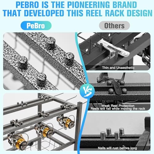 PeBro Fishing Pole Holders, Fishing Rod Holders for Garage, Fishing Rod Holder for Fishing Rod Tackle Box Reel Storage, All-In-One Fishing Rod Rack with Hooks and Wheels - Image 3