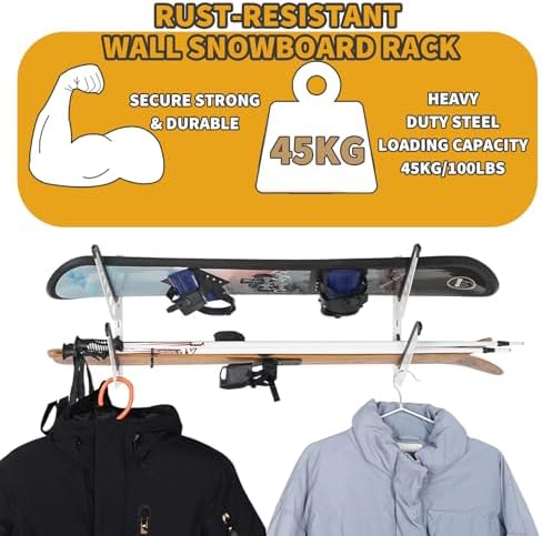 Snowboard Wall Racks, Adjustable Storage Rack for Ski, Surfboard, Wakeboard, Snowboard Wall Mount Display, White/Black - Image 4