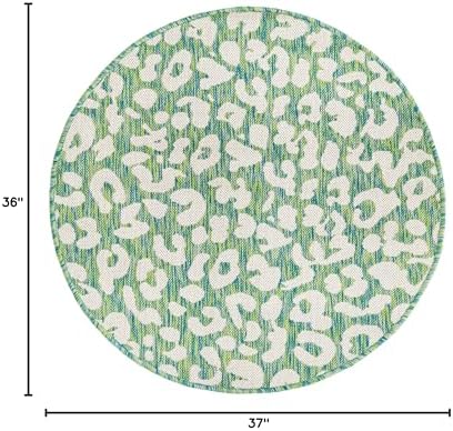 Unique Loom Outdoor Safari Collection Area Rug - Leopard (3' Round, Green Blue/ Ivory) - Image 2
