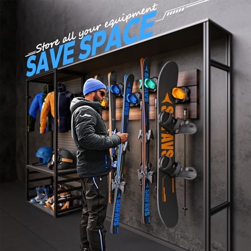 Ski & Snowboard Wall Rack for Garage - Fits Any Ski/board, Damage-Free Storage, Blue, 4 Pack - Image 5