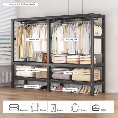 Foldable Portable Closet Wardrobe on Wheel 2000Ibs Heavy-Duty Clothe Rack with Cover Freestanding Metal Clothing Rack Armoire Storage System Rolling Garment Racks (off white, 49.2in) - Image 7