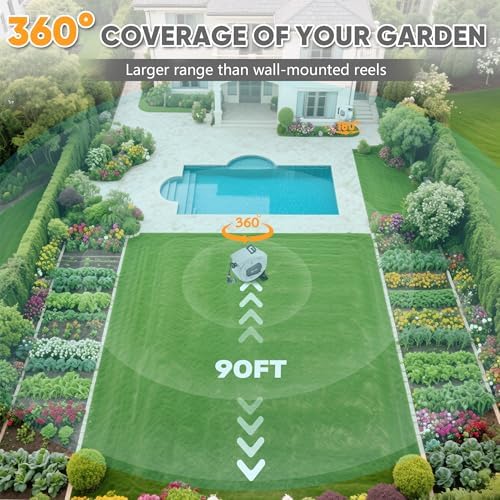 SILVEL Automatic Retractable Garden Hose Reel on Metal Spike, 1/2 in x 90FT Ground Mounted Outside, UV Resistant with 10 Pattern Nozzle, 360° Swivel, No Holes in Your House, Easy Installation - Image 6