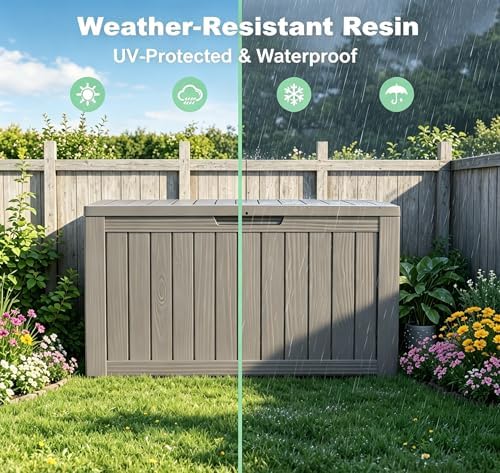 LAUSAINT HOME 230 Gallon Outdoor Storage Box, Package Delivery Box with Lockable Lid, Waterproof Resin Deck Box For Garden Tools, Patio Cushions(230 Gallon,Grey) - Image 3