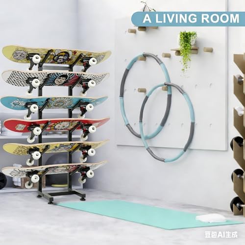 BiJun Skateboard Racks Floor Stand, 6-Layer Skateboard Wall Mount,Snowboard Storage Rack, Skateboard Organizer Floor Stand for Deck, Longboard, Snowboard, Standard Skateboards, Mini Cruiser Skateboard - Image 3