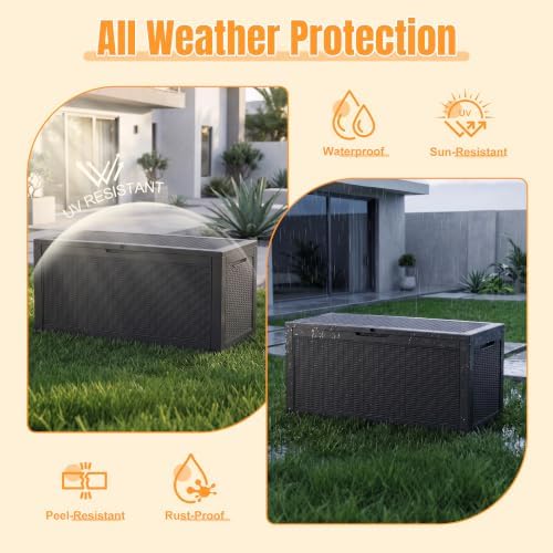 Outdoor Storage Box, 180 Gal Waterproof Resin Deck Box w/Support Rod - Image 2