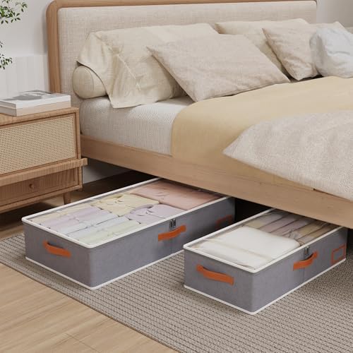 Yawinhe Pack of 2 Underbed Storage Bags, Foldable Clothes Storage with Clear Window, for Duvets, Clothes, 80 x 40 x 15 cm, Grey - Image 3