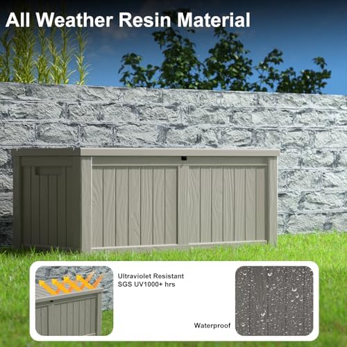 Vixzen 121 Gallon Resin Deck Box, Lockable Outdoor Storage Box for Patio Cushions Storage Furniture,Garden Tools, Pool Supplies, Weatherproof and UV Resistant- Grey - Image 4