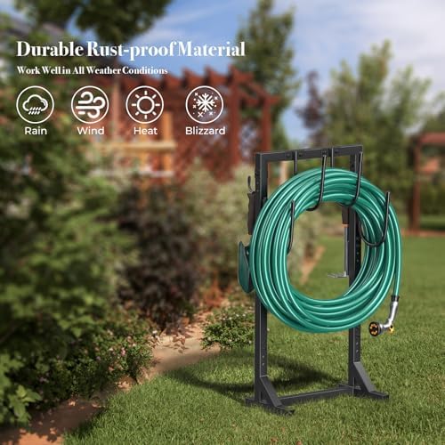 Winpull Garden Hose Holder, Metal Freestanding Hose Stand with 4 Spikes, Holds up to 150FT Hose, Sturdy Hose Reel Alternative, Heavy Duty Hose Storage for Outside Yard Lawn - Image 6