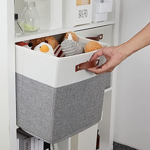DULLEMELO Storage Cubes 13 inch, Collapsible Sturdy Cube Storage Bins With Handles for Organizing,Fabric Storage Baskets for Shelves Nursery Closet Home Organization (White&Grey-4 Pack) - Image 5
