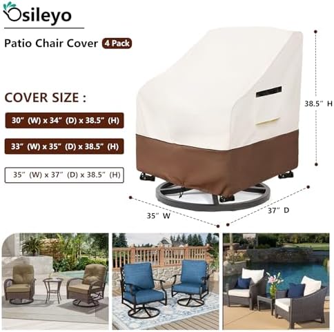 Patio Chair Covers 4 Pack,Swivel Lounge Chair Cover,Waterproof Heavy Duty Patio Furniture Covers for Outdoor Swivel Lounge Chair(35 W x 37 D x 38.5 H inches) Beige & Brown - Image 2