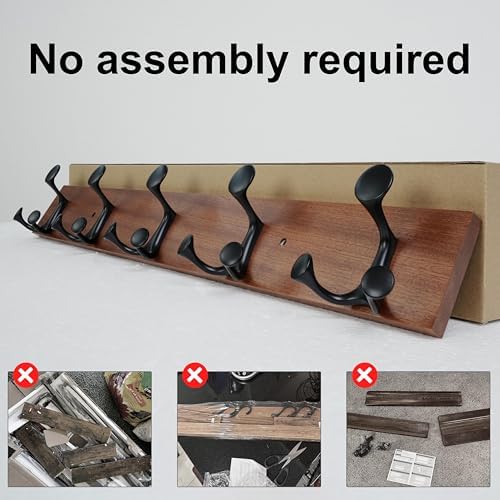 SKOLOO 24-Inch Wood Coat Rack Wall Mount with 5 Triple Hooks - Ideal for Family Entrances, Classrooms, and Pet Supplies Storage - Perfect Coat Hooks for Wall,Mahogany (Sapele) - Image 3