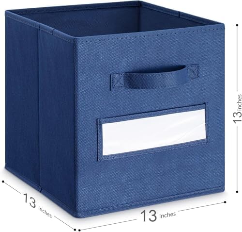 13x13x13 storage cube bins (Set of 10) Fabric storage cubes with 10 Labels Window Cards & a Pen, storage cubes 13x13, Collapsible 13 inch cube storage bins, Cubby Organizer Boxes, Navy Blue - Image 3