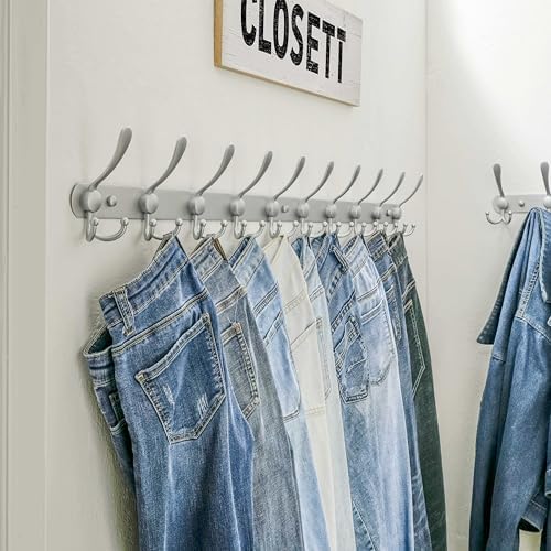 Dseap Coat Rack Wall Mount - 38” Long 10-Tri-Hooks Heavy Duty Coat Hanger Rail Wall Hooks for Hanging Coats Hats Clothing Clothes Purse Mudroom Entryway, Silver - Image 4