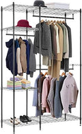 Hanging Closet Organizer and Storage Heavy Duty Clothes Rack Sturdy 3 Rod Garment Rack Large with Wire Shelving Height Adjustable Commercial Grade Metal Clothes Stand Rack for Bedroom Cloakroom,Black by BestMassage%C2%AE