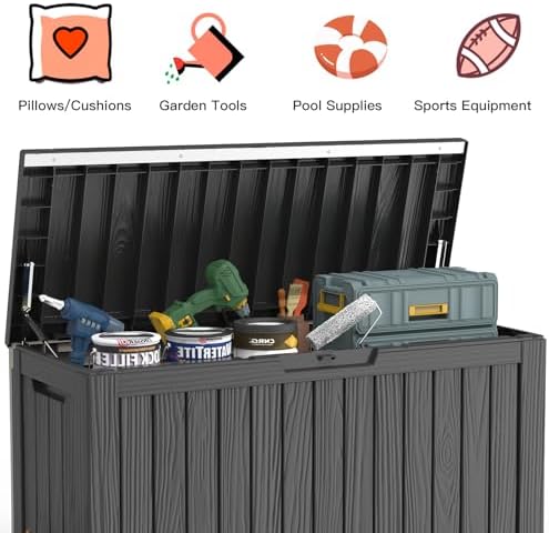 Mars Villa Deck Box, Outdoor Storage Box Waterproof, 80 Gallon, Black - Image 5