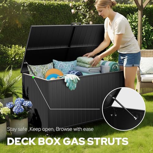 150 Gallon Outdoor Storage Box with Wheels, Metal Deck Boxes,Black - Image 3