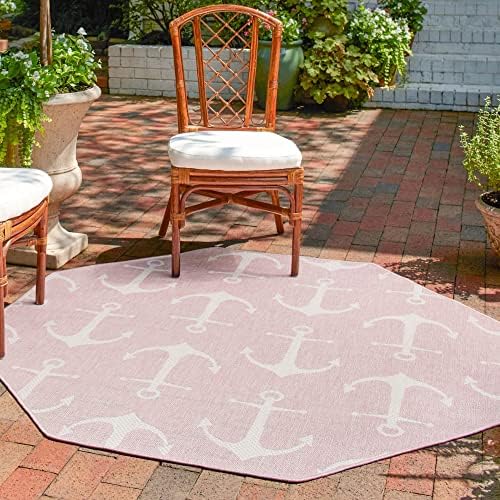 Unique Loom Outdoor Coastal Collection Area Rug - Ahoy (7' 10" Octagon, Pink/ Ivory) - Image 5