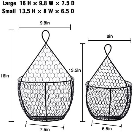 ERYTLLY Metal Fruit And Vegetable Storage Hanging Basket Wall Mounted, For Kitchen Black Wire Baskets for Flowers, Fruits and Veggies, - Set of 2 - Image 3