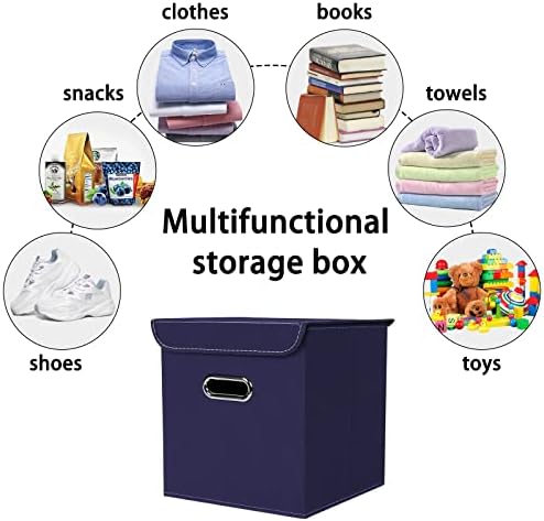 Closet Organizers Fabric Storage Bins With Lids Collapsible Cube Storage Organizer Basket With Handles,Storage Boxes for Clothes Storage,Office,Laundry,Shelves,6 Pack,（Navy Blue） - Image 3