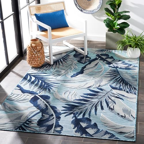 SAFAVIEH Washable Rug Outdoor Cabana Collection - 5'1" Square, Aqua & Navy, Non-Shedding & Easy to Clean, Ideal for Patio, Backyard, Mudroom (CBN452J) - Image 3