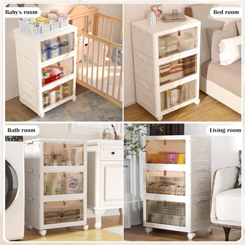 3 Tier Plastic Storage Bins with Lids 35QT, Stackable Storage Containers with Wheels, Folding Storage Boxes, Collapsible Storage Bins, Closet Organizers and Storage for Living Room,Office,Dorm - Image 2