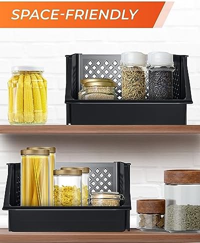 XLarge Stackable Storage Bins Open Front for Pantry Storage, 3 Pack - Black - Image 5