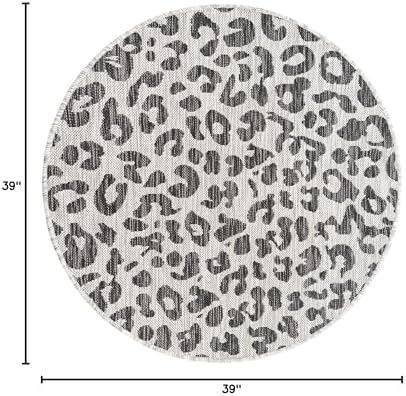 Unique Loom Outdoor Safari Collection Area Rug - Leopard (3' 3" Round, Light Gray/Gray) - Image 2
