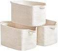 R RUNKA Cotton Rope Basket Set of 3 (15"x10.2"x9.1") - Rectangle Storage Bins - Versatile Toy Storage Organizer - Perfect for Kids, Dog Toys, Books, Shelves - White by RRUNKA