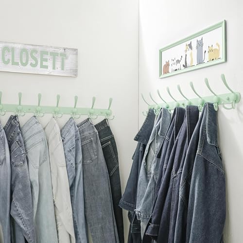 Dseap Coat Rack Wall Mount - 29.5” Long 8-Tri-Hooks Heavy Duty Coat Hanger Rail Wall Hooks for Hanging Coats Hats Clothing Clothes Purse Mudroom Entryway, Green - Image 5