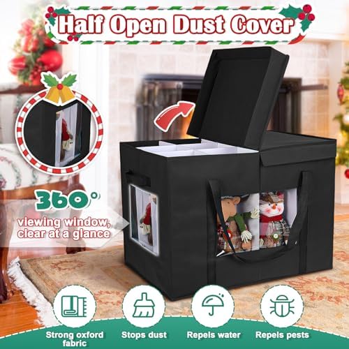 Christmas Figurine Storage Box, 24”x18”x15” Ornament Storage Box, 2025 UpgradeNutcracker Storage Box, Figurine Storage with Dividers, Adjustable Extent Area for Figurines and Pocket, Black - Image 4