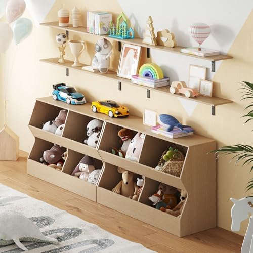 DINZI LVJ Long Wall Shelves, 55.1Inch Wooden Wall Mounted Shelves, Set of 2 - Image 2