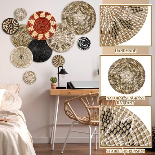 Tatuo 11 Pcs Boho Wall Basket Decor Woven Wall Hanging Art, Dark - Image 4