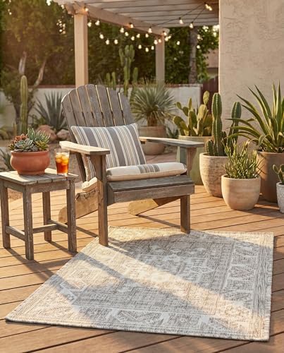 Rugs.com - Outdoor Aztec Rug – 2' x 3' 1 Light Gray Indoor/Outdoor Rug – Weather Resistant Flatweave for Patios, Decks, and Porches by Rugscom