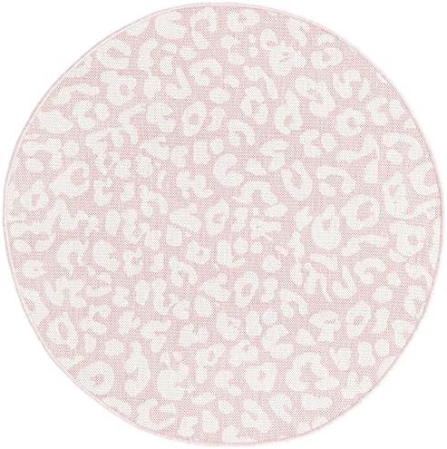 Unique Loom Outdoor Safari Collection Area Rug - Leopard (4' 1" Round, Pink Ivory/ Ivory) - Image 3