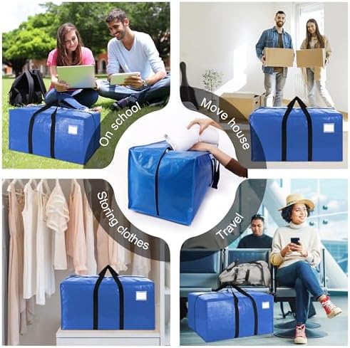 6 Pack Heavy Duty Extra Large Moving Bags W/Backpack Straps - Strong Handles & Zippers, Storage Totes For Space Saving, Fold Flat, Alternative to Box and Bin (40 gal, Multicolor) - Image 6