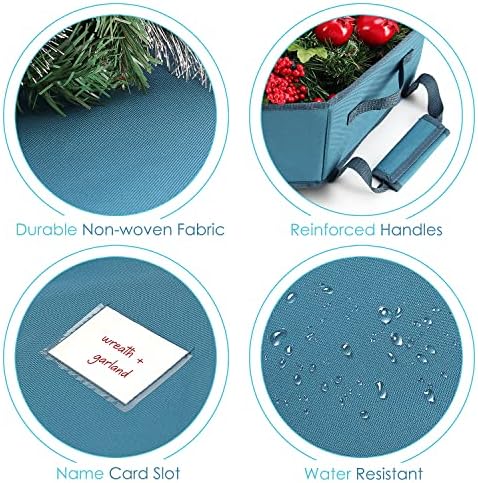 Hearth & Harbor Container-Hard Shell Christmas Bag with Interior Pockets, Dual Zipper and Handles-Premium Wreath Storage Organizer Box, 36", Blue - Image 5