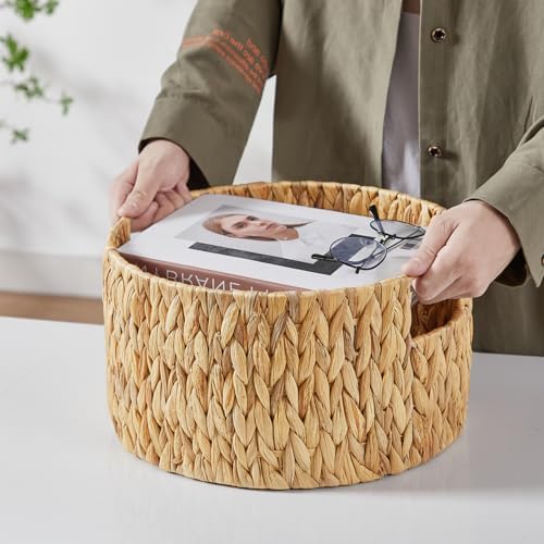 Vagusicc Wicker Storage Basket, Hand-Woven Water Hyacinth Large Round Woven Basket With Handles, Wicker Baskets for Organizing/Storage, 3-Pack - Image 3