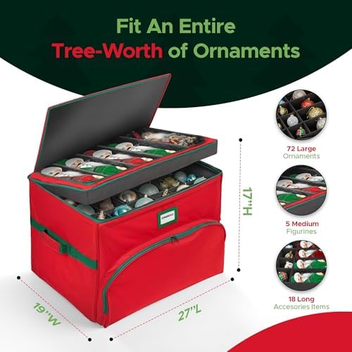 Christmas Nutcracker and Figurine Collectible Storage Box - Holds Up to 72 Ornaments 4” x 4” - Top Adjustable Compartments for Figurines, Nutcrackers, etc - Heavy Duty 600D/ Inside PVC Material - Image 3