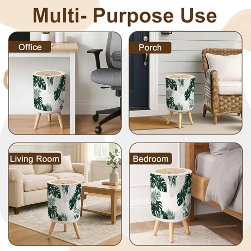Trash Can with Lid Floral seamless green black white split leaf Philodendron plant vines Small Garbage Can with Legs Waste Bin Press Cover Wastebasket for Kitchen Bathroom Living Room 7L/1.8 Gallon - Image 5