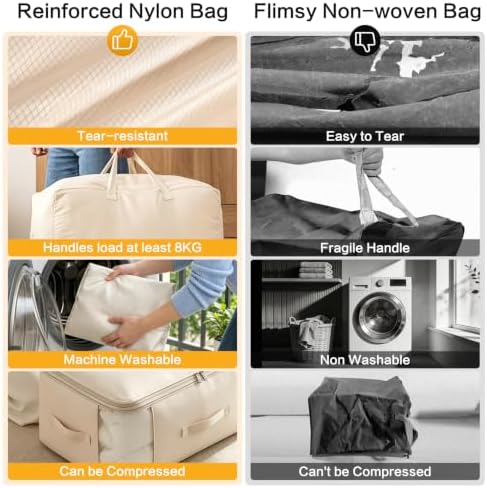 Comforter Storage Bag, Large Capacity Blanket Storage Bags 2-Layer Ultra Space Saving Self Compression Organizer, Heavy Duty Space Saver Organizer for Bedding, Clothes, Blanket, 6-Pack, Beige - Image 7