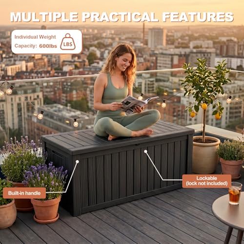 EFU Outdoor Storage Box 210 Gallon Deck Box, Waterproof Resin, Black - Image 6