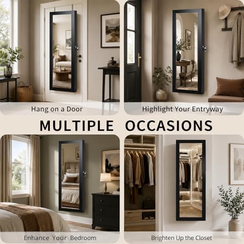 6 LEDs Mirror Jewelry Cabinet, Over the Door Jewelry Organizer with Full Length Mirror, Wall Mounted or Door Hanging Jewelry Box with Storage - Image 7