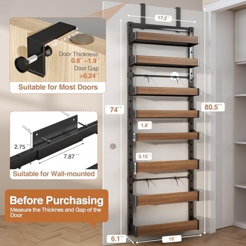 8-Tier Over The Door Pantry Organizer, Heavy-Duty Metal Wall Mount or Hanging Spice Rack, behind the door storage Shelves with Adjustable Basket, Back of Door Organizer for Kitchen Cabinet and Closet - Image 2