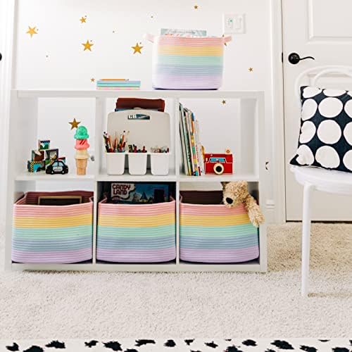 Wide Blanket Basket + Set of 3 Shelf Baskets - RAINBOW - Image 6