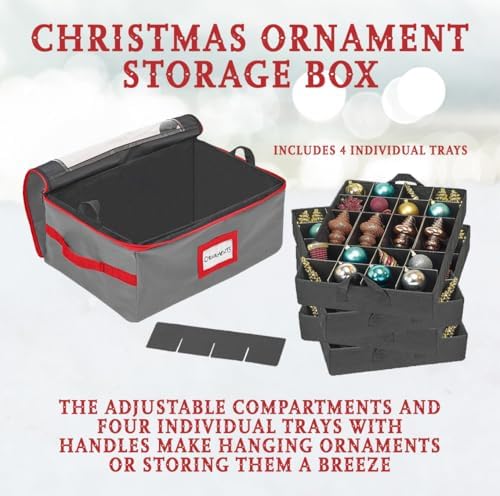 HOLDN’ STORAGE Christmas Ornament Storage Box with Dividers - Fits 96-3” Ornaments, 4 Removable Trays, Durable & Space-Saving, Clear Top Lid, Convenient Storage Designed, Grey - Image 4